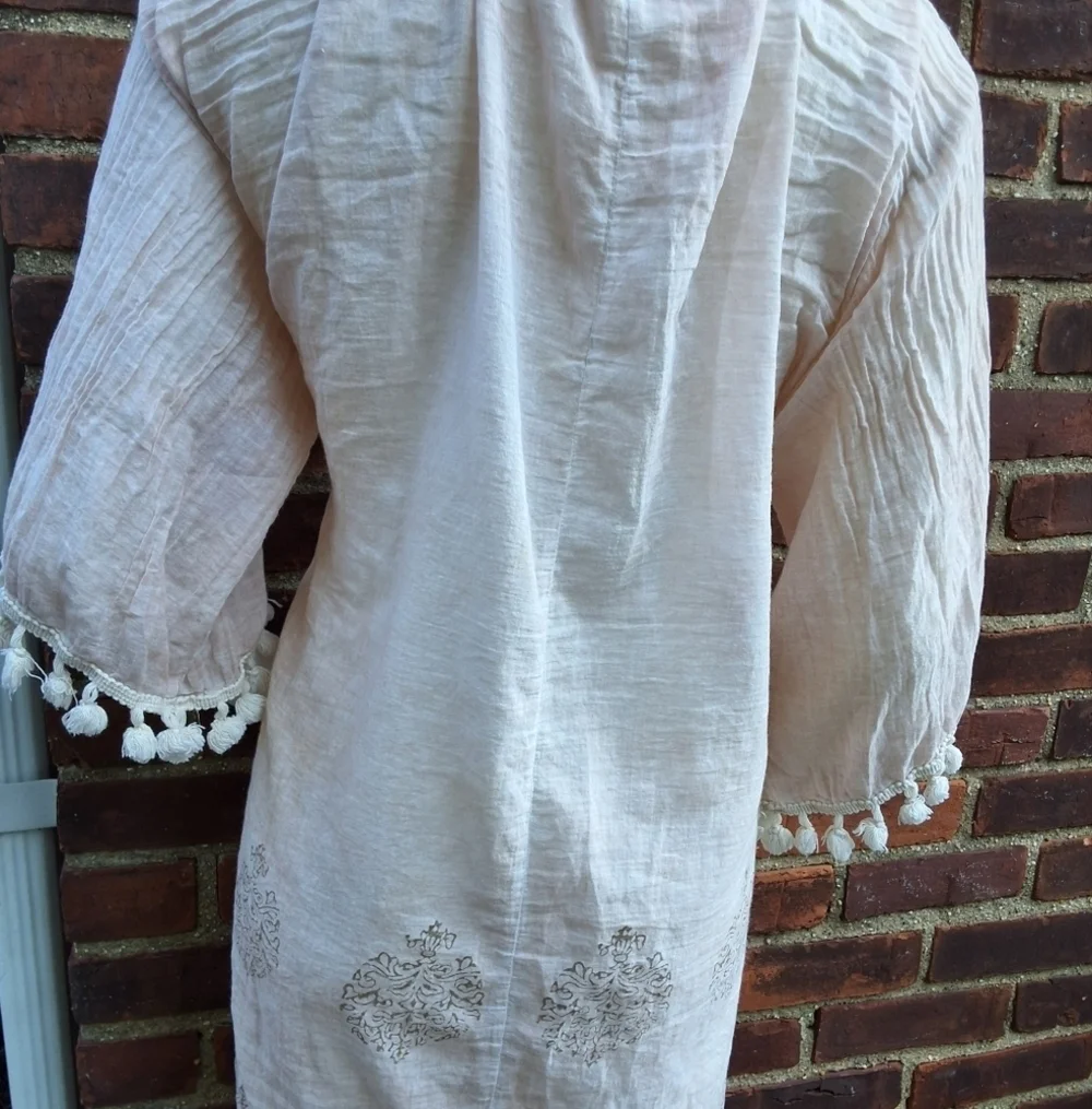 Shiraleah Baby Pink  Indian Print Tassel Swim Cover-Up OsFM
